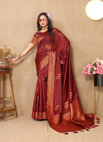 Thumbnail for Vedant Vastram Maroon Color Banarasi Silk Saree - Maroon - Distacart