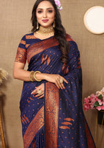 Thumbnail for Vedant Vastram Navy Blue Color Banarasi Silk Saree - Navy Blue - Distacart