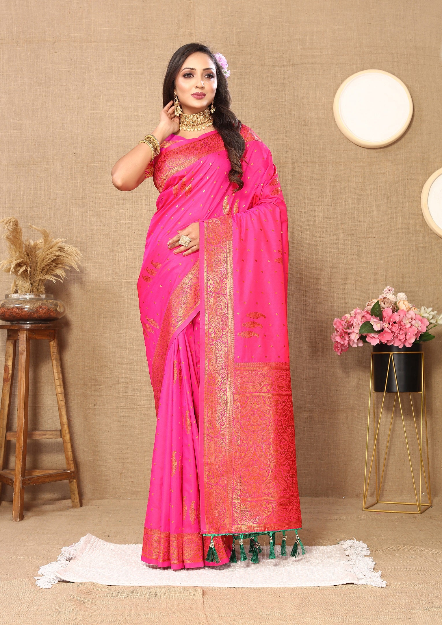 Vedant Vastram Pink Color Banarasi Silk Saree - Pink - Distacart