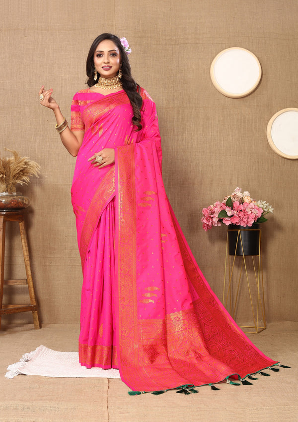 Vedant Vastram Pink Color Banarasi Silk Saree - Pink - Distacart