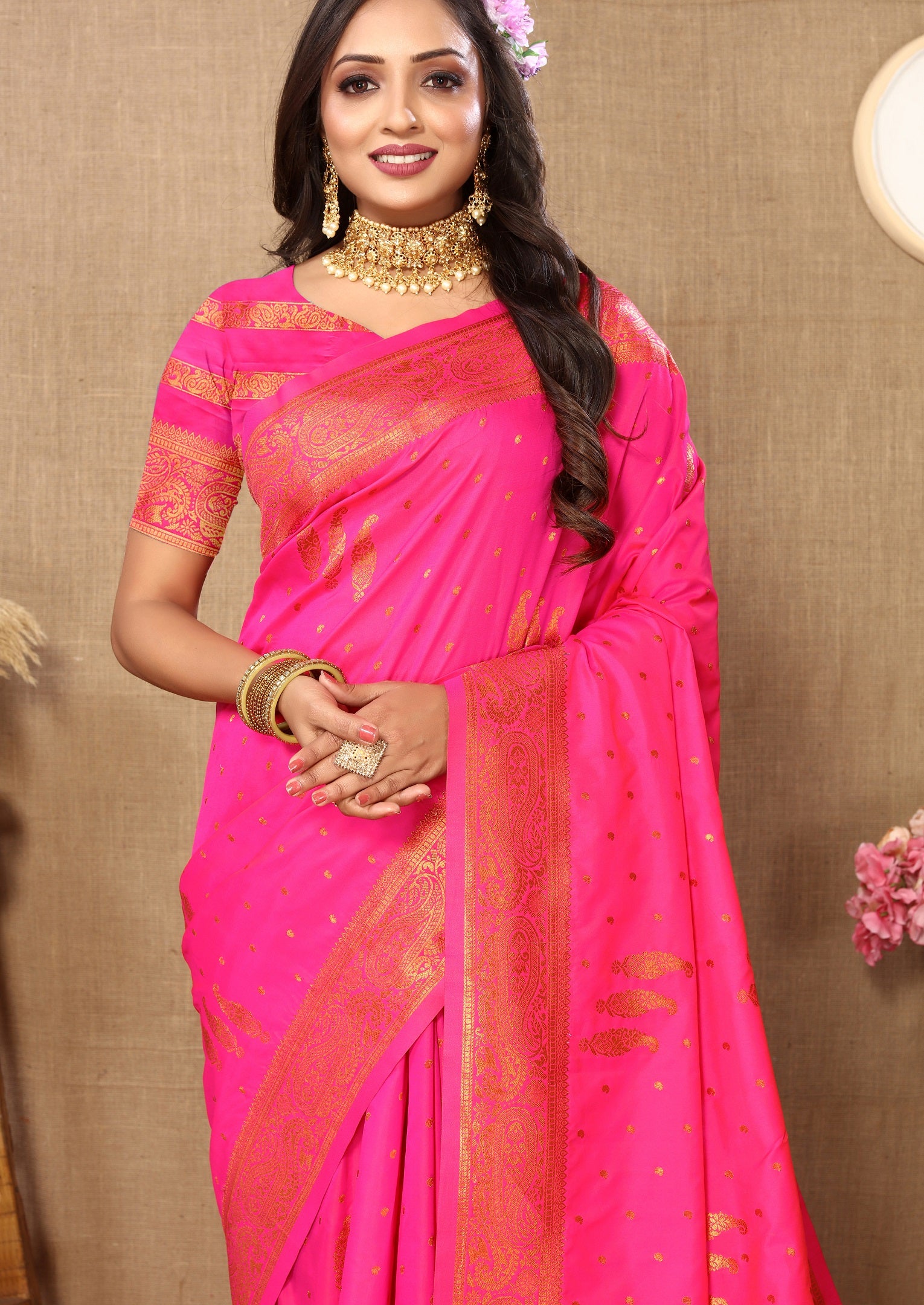 Vedant Vastram Pink Color Banarasi Silk Saree - Pink - Distacart