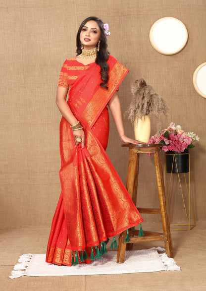 Vedant Vastram Red Color Banarasi Silk Saree - Red - Distacart