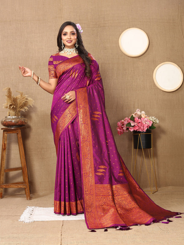 Vedant Vastram Wine Color Banarasi Silk Saree - Wine - Distacart