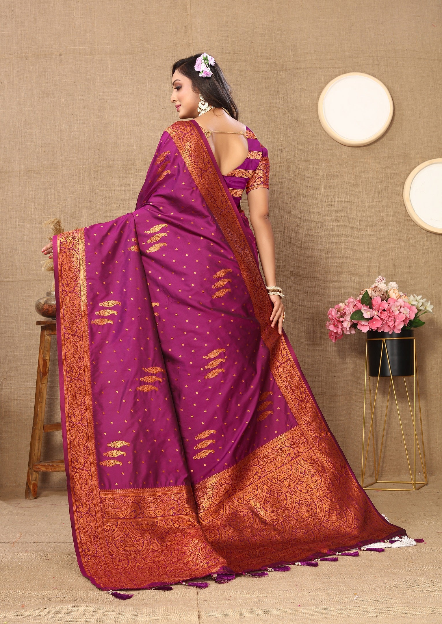 Vedant Vastram Wine Color Banarasi Silk Saree - Wine - Distacart