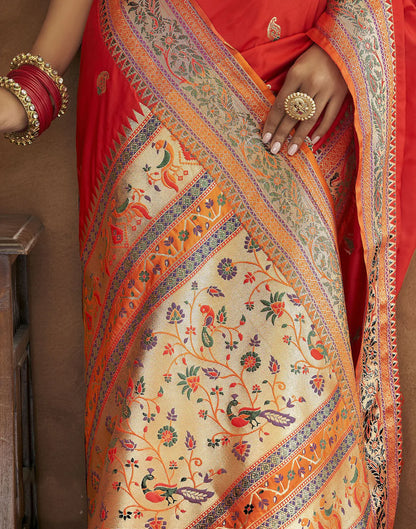 Vedant Vastram Red Color Paithani Silk Saree - Red - Distacart