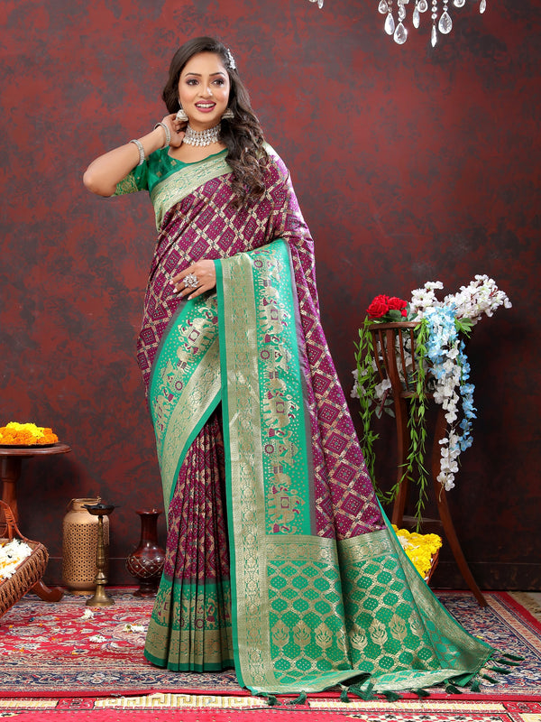Vedant Vastram Purple Color Kanjeevaram Patola Silk Saree - Purple - Distacart