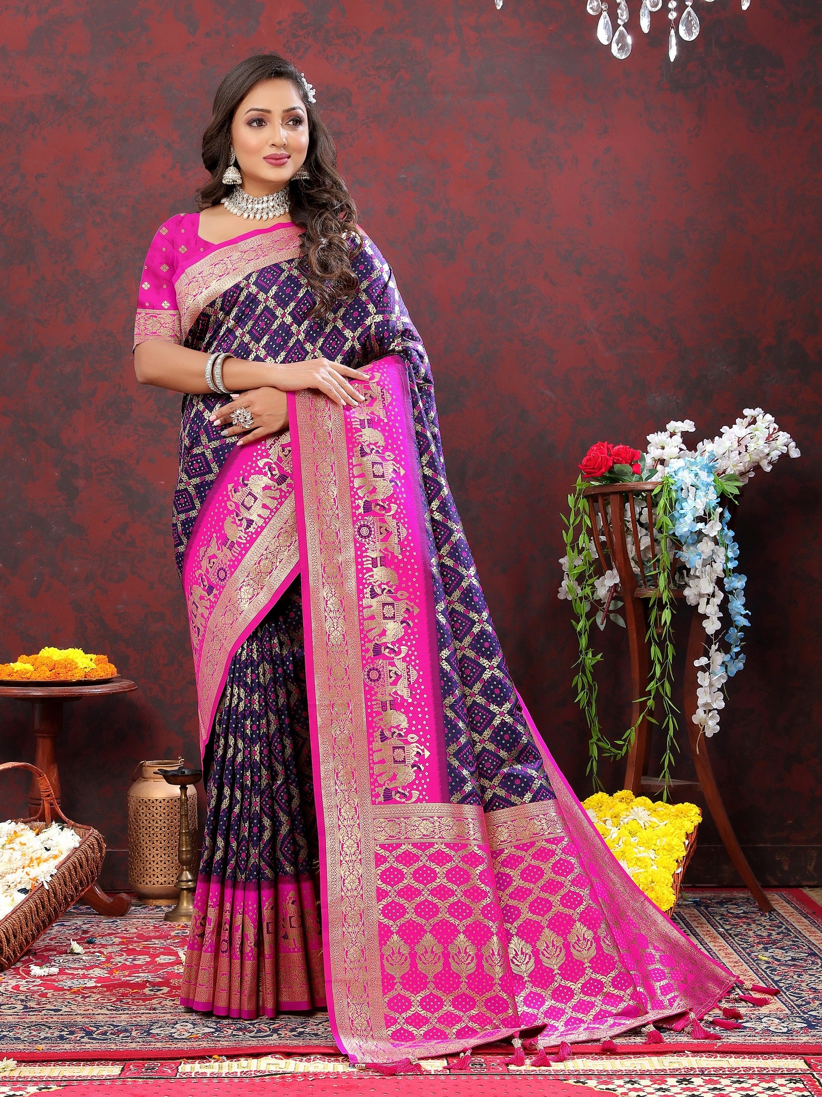 Vedant Vastram Violet Color Kanjeevaram Patola Silk Saree - Violet - Distacart