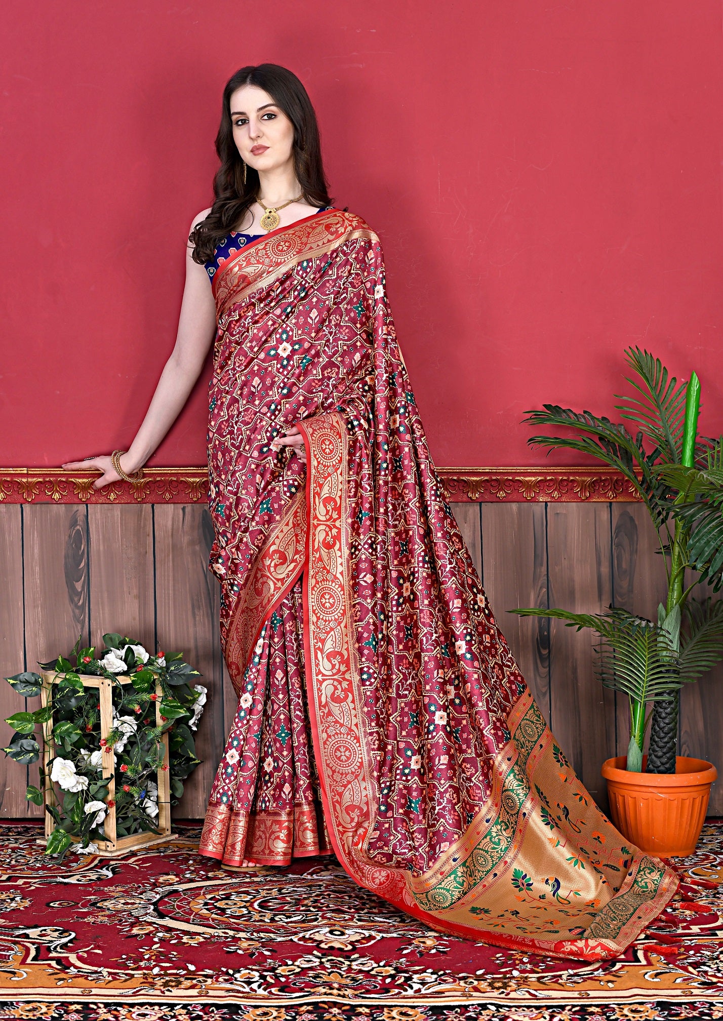 Vedant Vastram Maroon Color Kanjeevaram Silk Saree - Maroon - Distacart