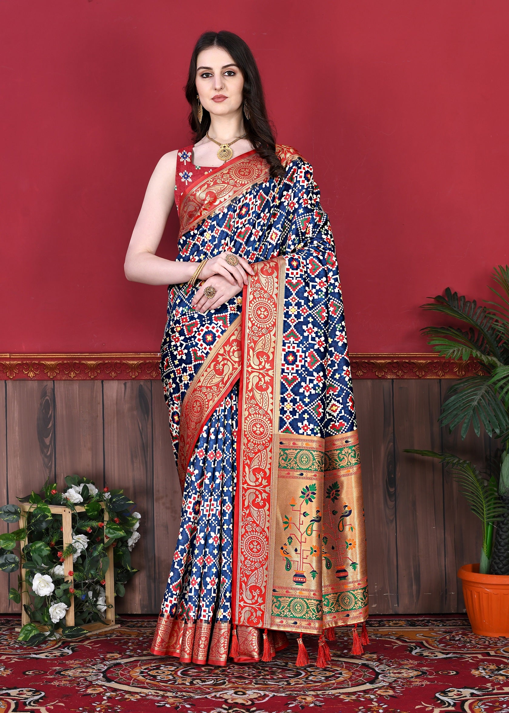 Vedant Vastram Navy Blue Color Kanjeevaram Silk Saree - Navy Blue - Distacart