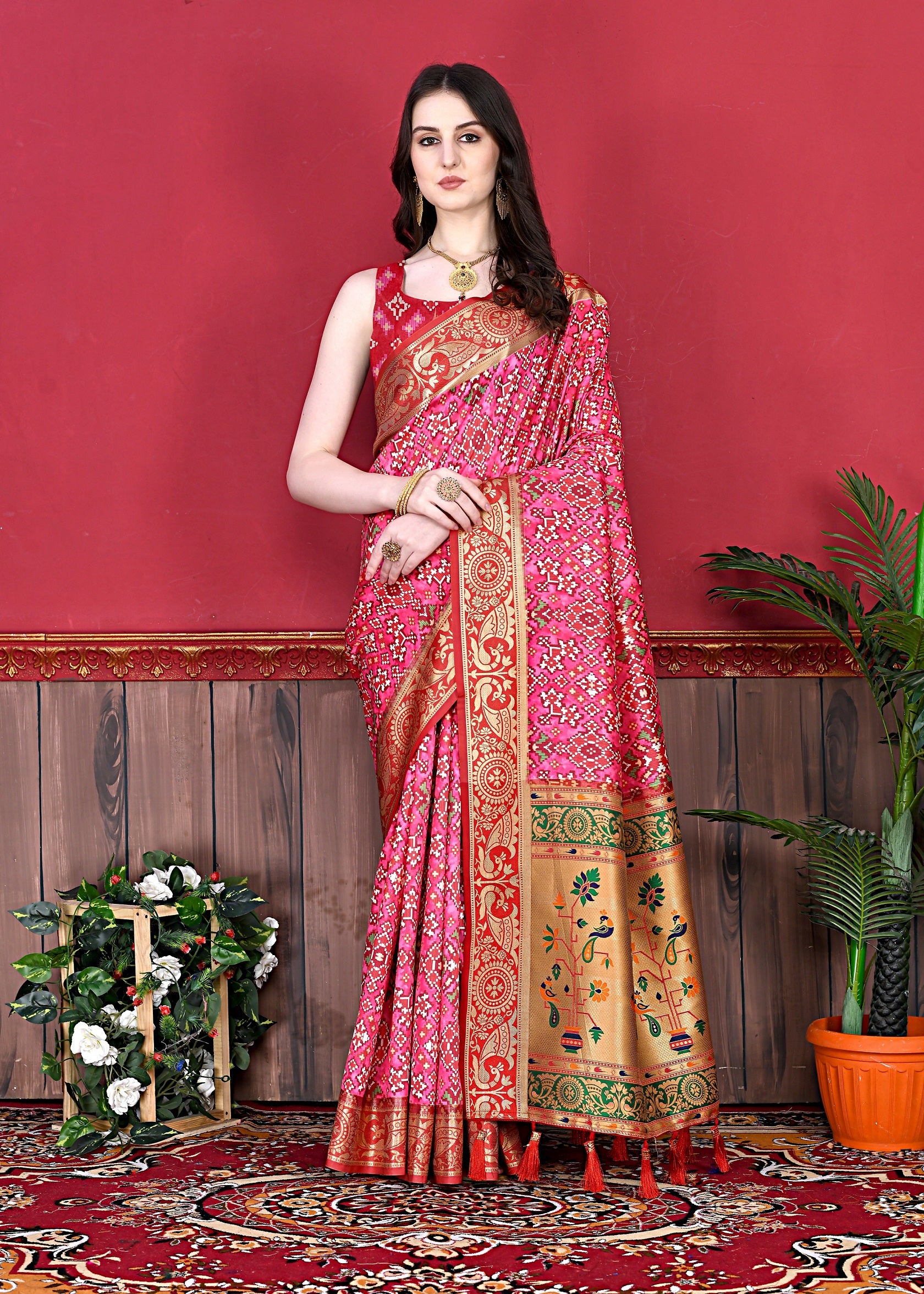 Vedant Vastram Pink Color Kanjeevaram Silk Saree - Pink - Distacart