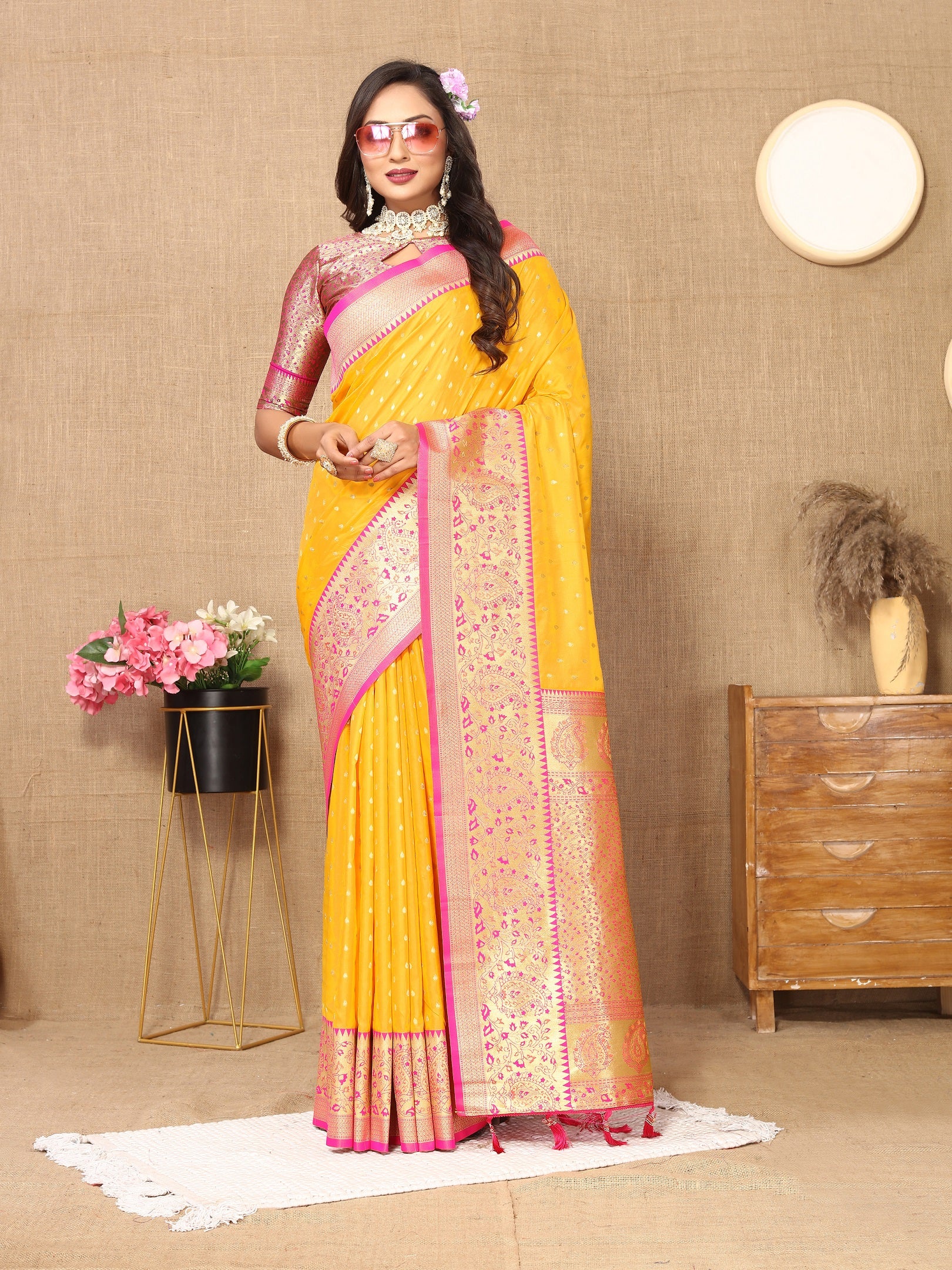 Vedant Vastram Mustard Color Kanjeevaram Silk Saree - Mustard - Distacart