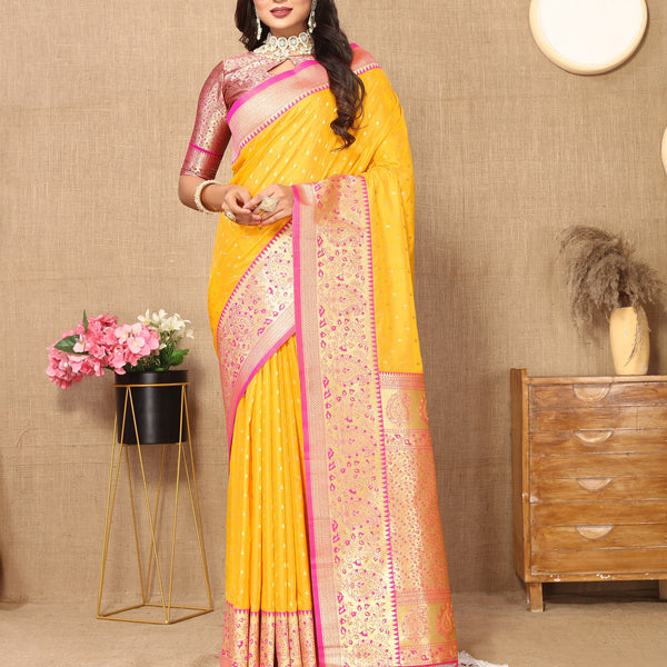 Vedant Vastram Mustard Color Kanjeevaram Silk Saree - Mustard - Distacart