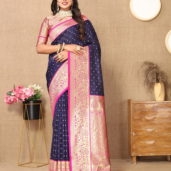 Vedant Vastram Navy Blue Color Kanjeevaram Silk Saree - Navy Blue - Distacart