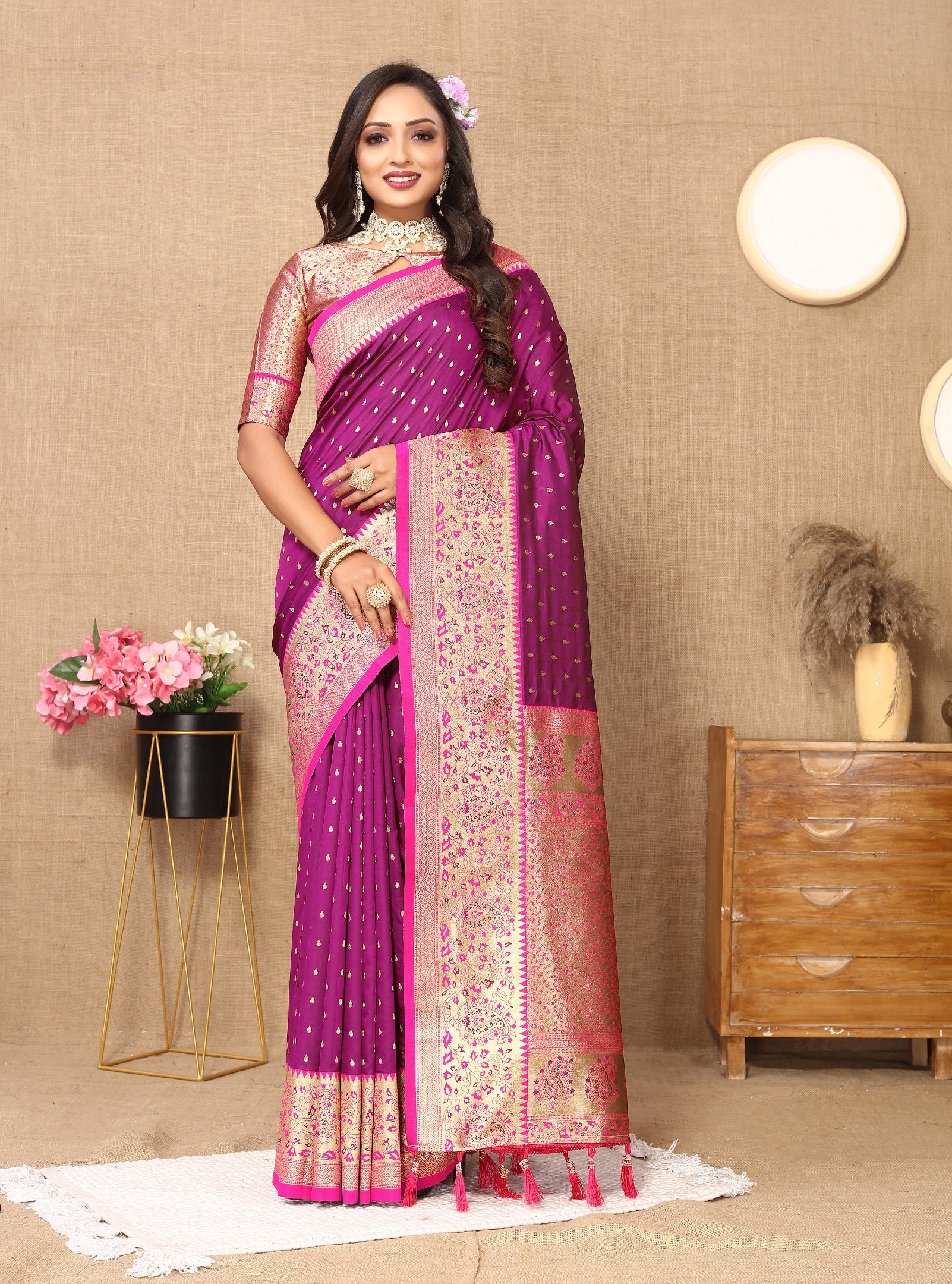 Vedant Vastram Purple Color Kanjeevaram Silk Saree - Purple - Distacart
