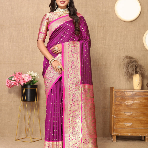 Vedant Vastram Purple Color Kanjeevaram Silk Saree - Purple - Distacart