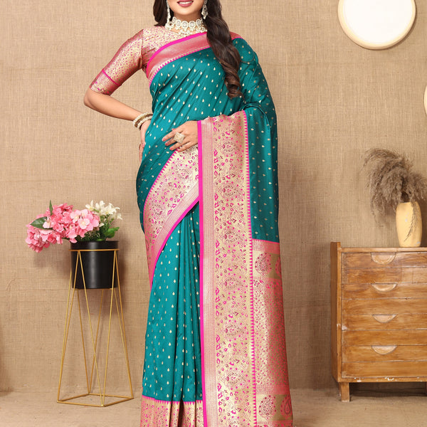 Vedant Vastram Rama Color Kanjeevaram Silk Saree - Rama - Distacart