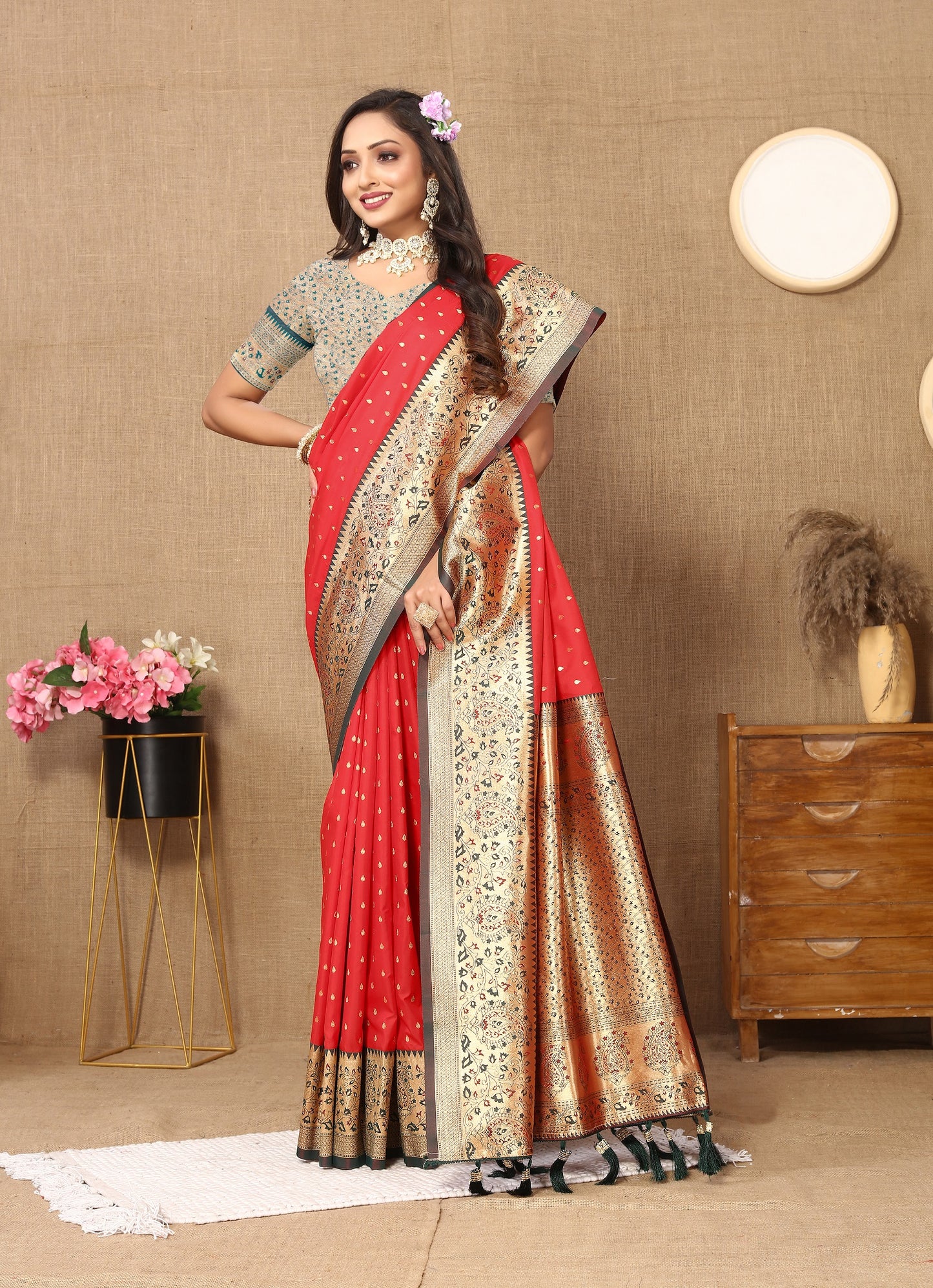 Vedant Vastram Red Color Kanjeevaram Silk Saree - Red - Distacart