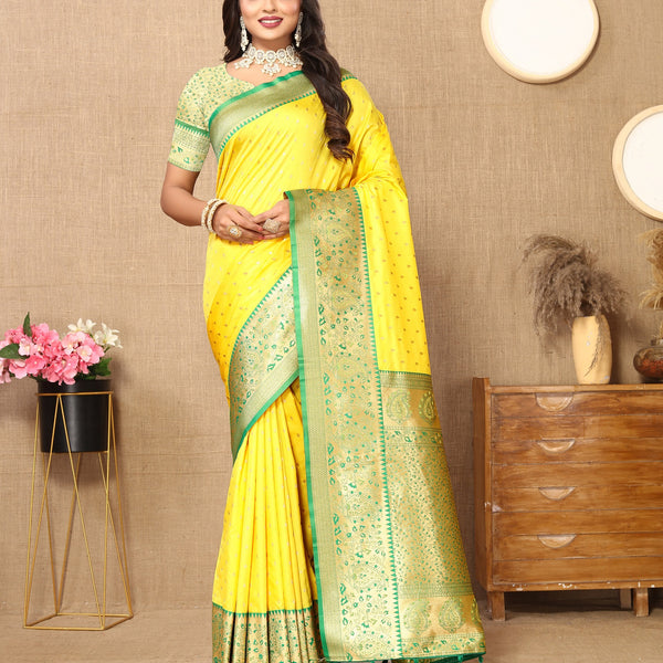 Vedant Vastram Yellow Color Kanjeevaram Silk Saree - Yellow - Distacart