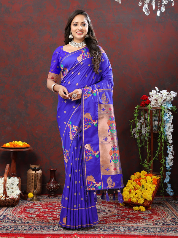 Vedant Vastram Royal Blue Color Paithani Silk Saree - Royal Blue - Distacart