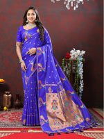 Thumbnail for Vedant Vastram Royal Blue Color Paithani Silk Saree - Royal Blue - Distacart