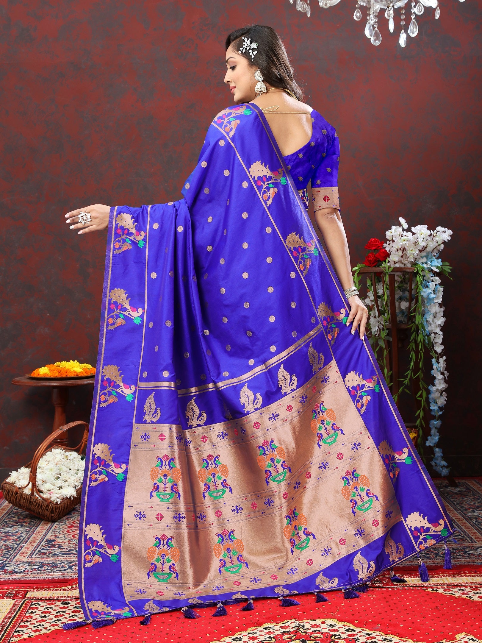 Vedant Vastram Royal Blue Color Paithani Silk Saree - Royal Blue - Distacart