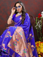 Thumbnail for Vedant Vastram Royal Blue Color Paithani Silk Saree - Royal Blue - Distacart