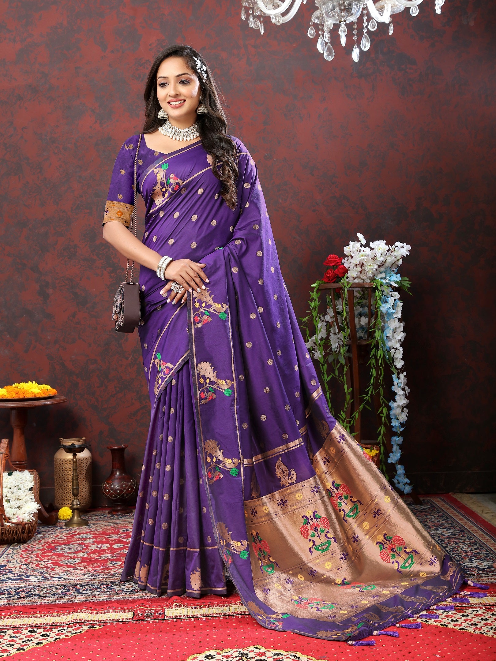 Vedant Vastram Violet Color Paithani Silk Saree - Violet - Distacart