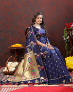 Thumbnail for Vedant Vastram Navy Blue Color Paithani Silk Saree - Navy Blue - Distacart