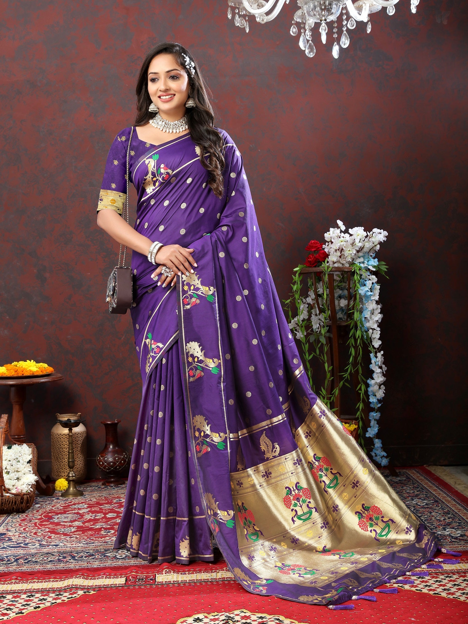 Vedant Vastram Violet Color Paithani Silk Saree - Violet - Distacart