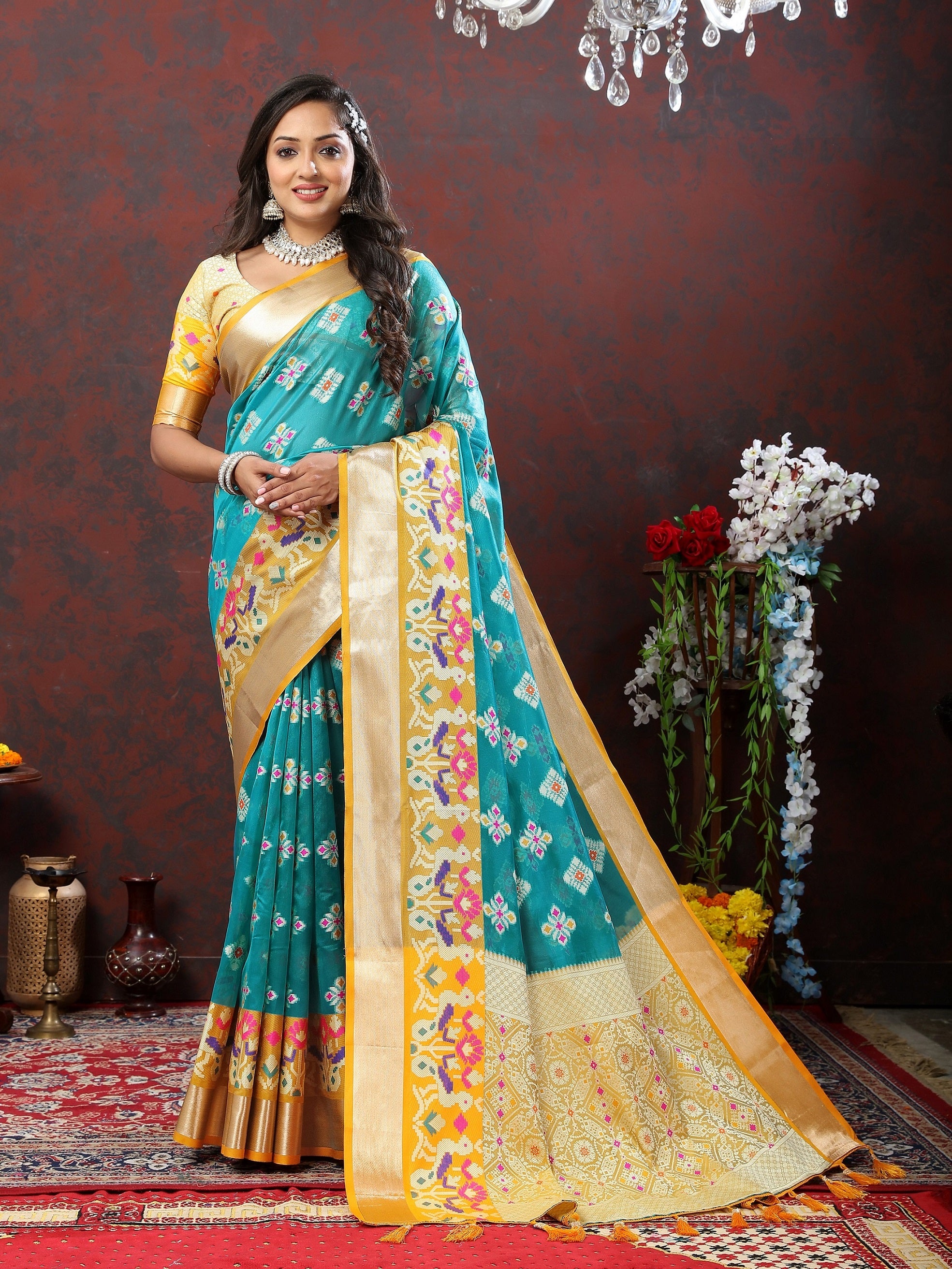 Vedant Vastram Rama Color Kanjeevaram Patola Silk Saree - Rama - Distacart