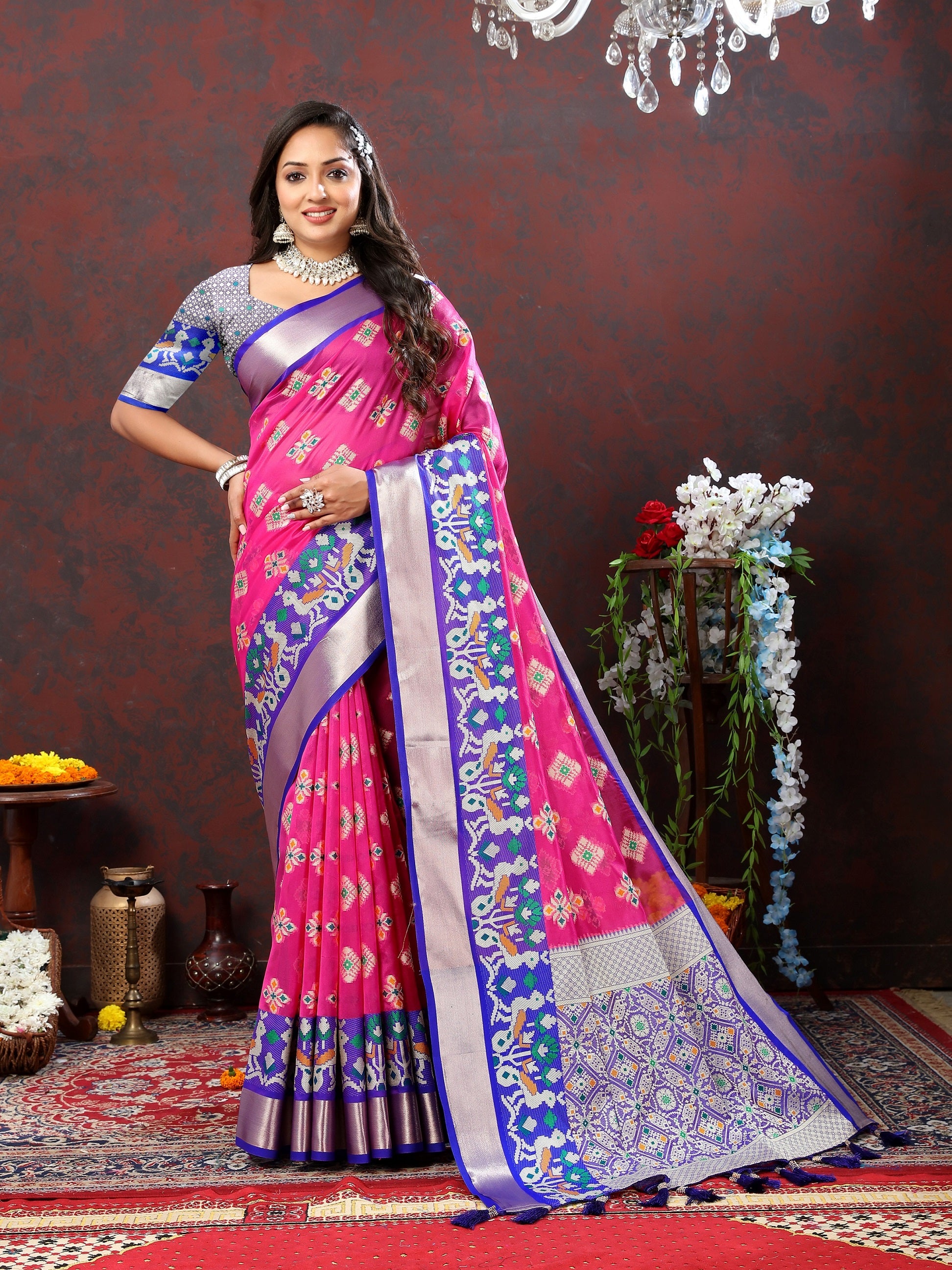 Vedant Vastram Rani Pink Color Kanjeevaram Patola Silk Saree - Rani Pink - Distacart