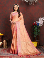 Thumbnail for Vedant Vastram Peach Color Banarasi Silk Saree - Peach - Distacart