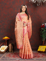 Thumbnail for Vedant Vastram Peach Color Banarasi Silk Saree - Peach - Distacart