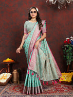 Thumbnail for Vedant Vastram Turquoise Color Banarasi Silk Saree - Turquoise - Distacart