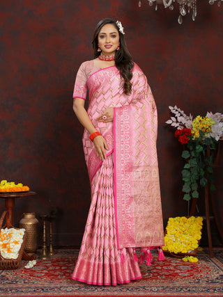 Vedant Vastram Baby Pink Color Banarasi Silk Saree - Baby Pink - Distacart