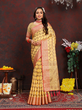 Vedant Vastram Mustard Color Banarasi Silk Saree - Mustard - Distacart