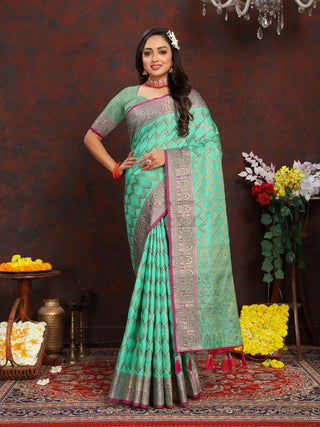 Vedant Vastram See Green Color Banarasi Silk Saree - See Green - Distacart