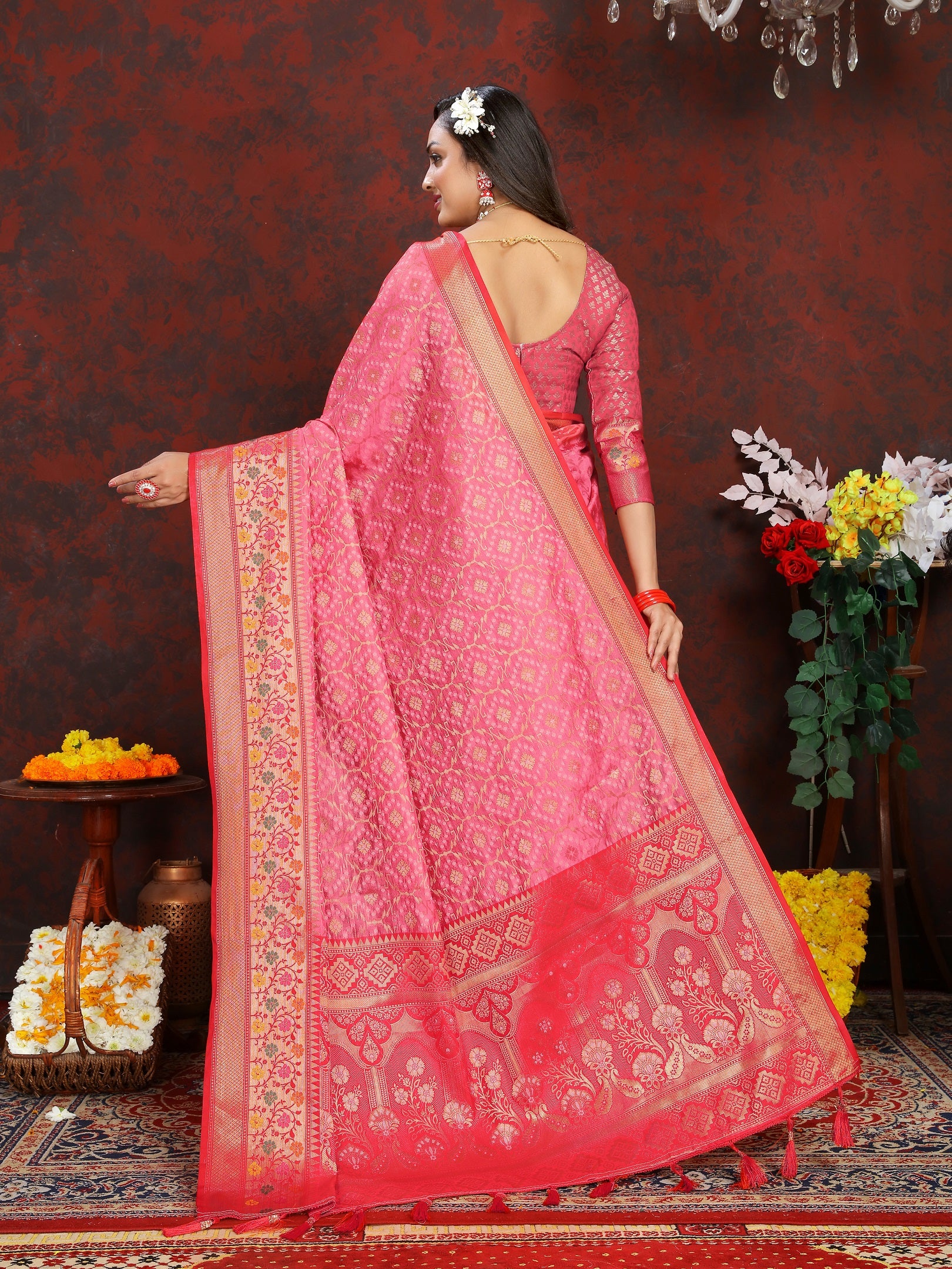 Vedant Vastram Baby Pink Color Kanjeevaram Organza Silk Saree - Baby Pink - Distacart