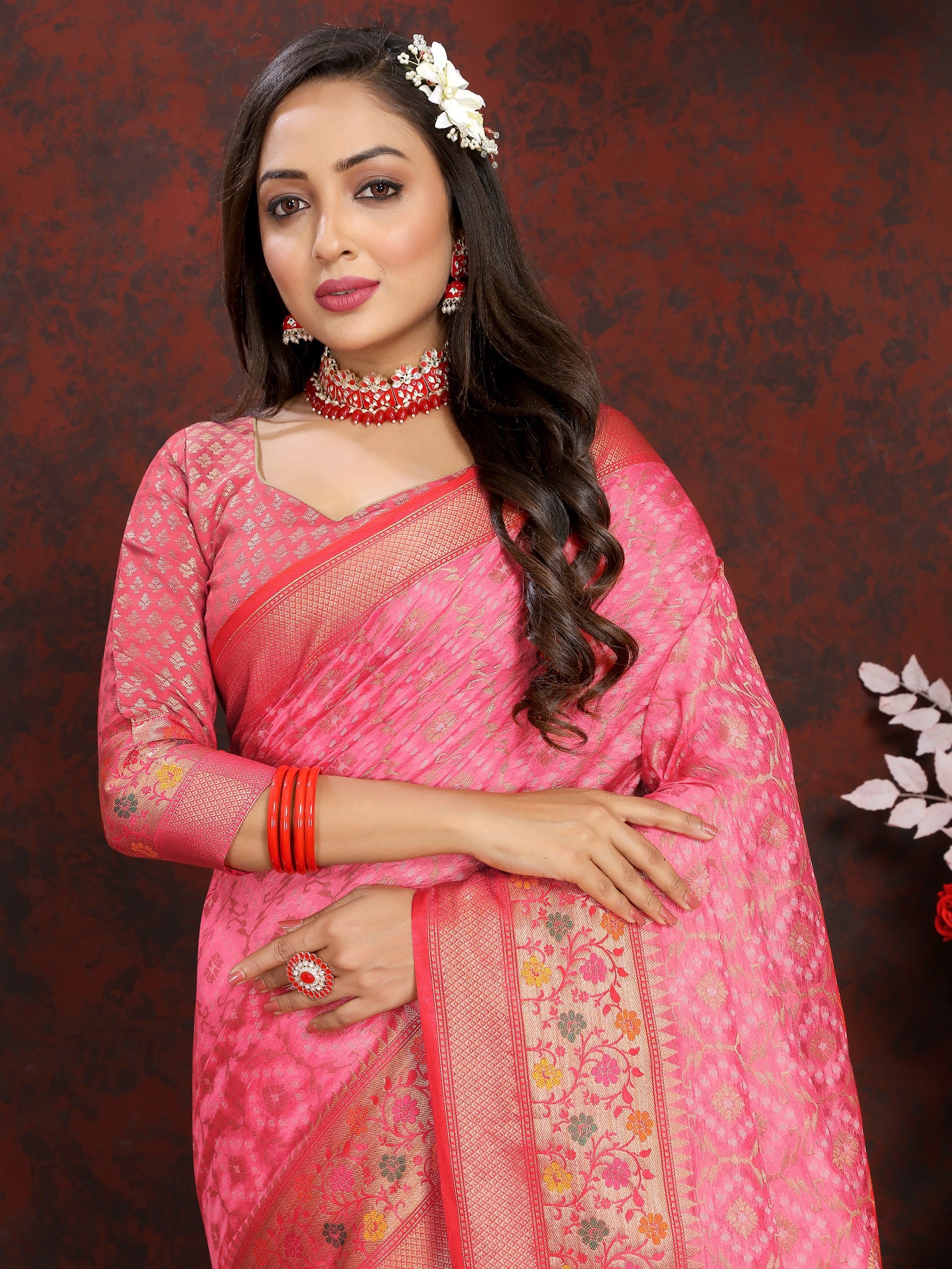 Vedant Vastram Baby Pink Color Kanjeevaram Organza Silk Saree - Baby Pink - Distacart