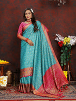 Thumbnail for Vedant Vastram Rama Color Kanjeevaram Organza Silk Saree - Rama - Distacart