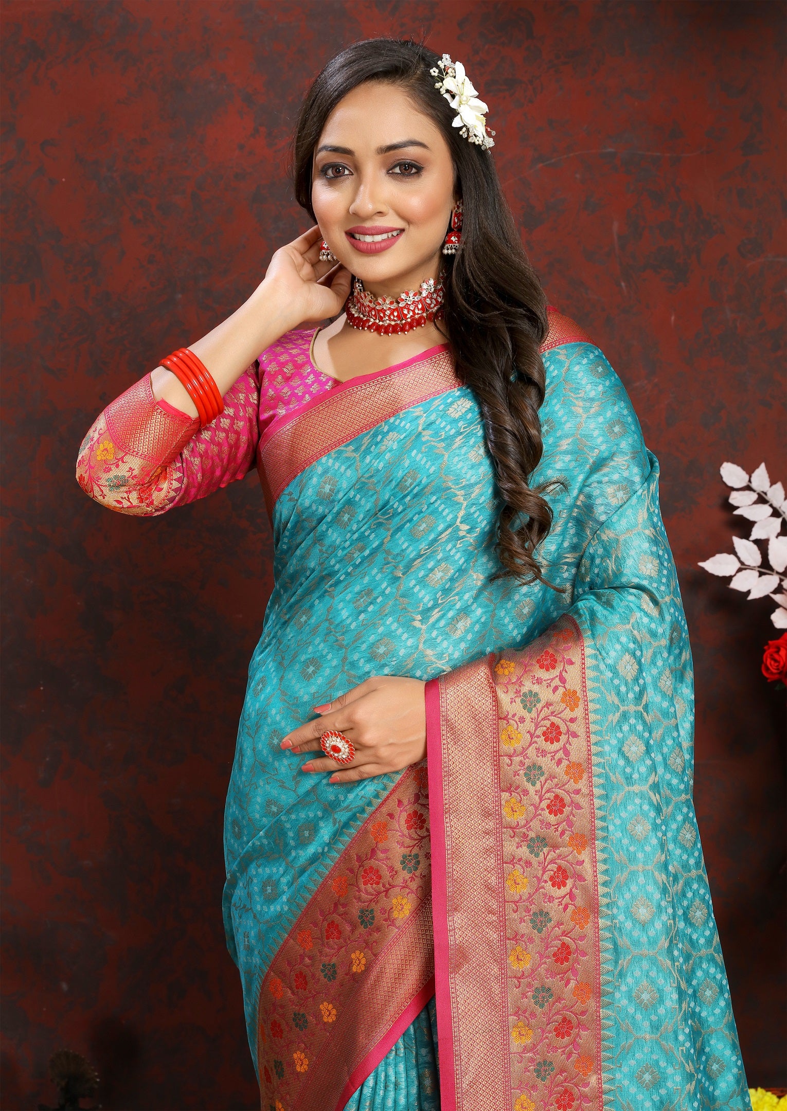 Vedant Vastram Rama Color Kanjeevaram Organza Silk Saree - Rama - Distacart