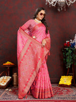 Thumbnail for Vedant Vastram Baby Pink Color Kanjeevaram Organza Silk Saree - Baby Pink - Distacart