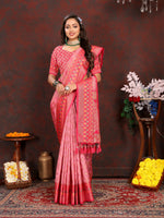 Thumbnail for Vedant Vastram Pink Color Kanjeevaram Organza Silk Saree - Pink - Distacart