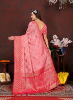 Thumbnail for Vedant Vastram Pink Color Kanjeevaram Organza Silk Saree - Pink - Distacart