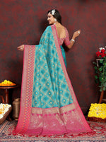 Thumbnail for Vedant Vastram Rama Color Kanjeevaram Organza Silk Saree - Rama - Distacart