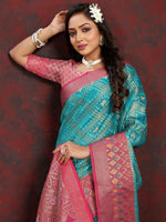 Thumbnail for Vedant Vastram Rama Color Kanjeevaram Organza Silk Saree - Rama - Distacart