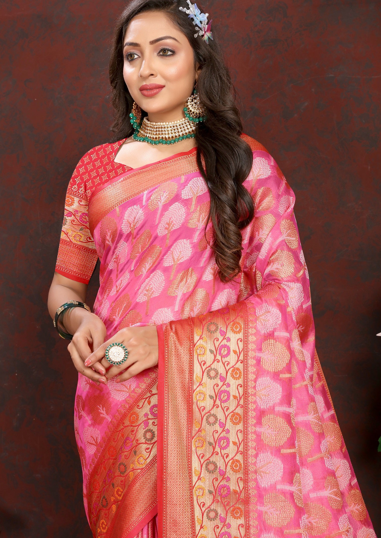 Vedant Vastram Baby Pink Color Kanjeevaram Organza Silk Saree - Baby Pink - Distacart