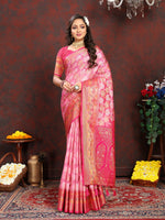 Thumbnail for Vedant Vastram Pink Color Kanjeevaram Organza Silk Saree - Pink - Distacart