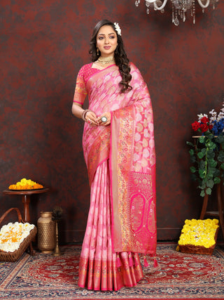 Vedant Vastram Pink Color Kanjeevaram Organza Silk Saree - Pink - Distacart