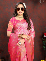 Thumbnail for Vedant Vastram Pink Color Kanjeevaram Organza Silk Saree - Pink - Distacart